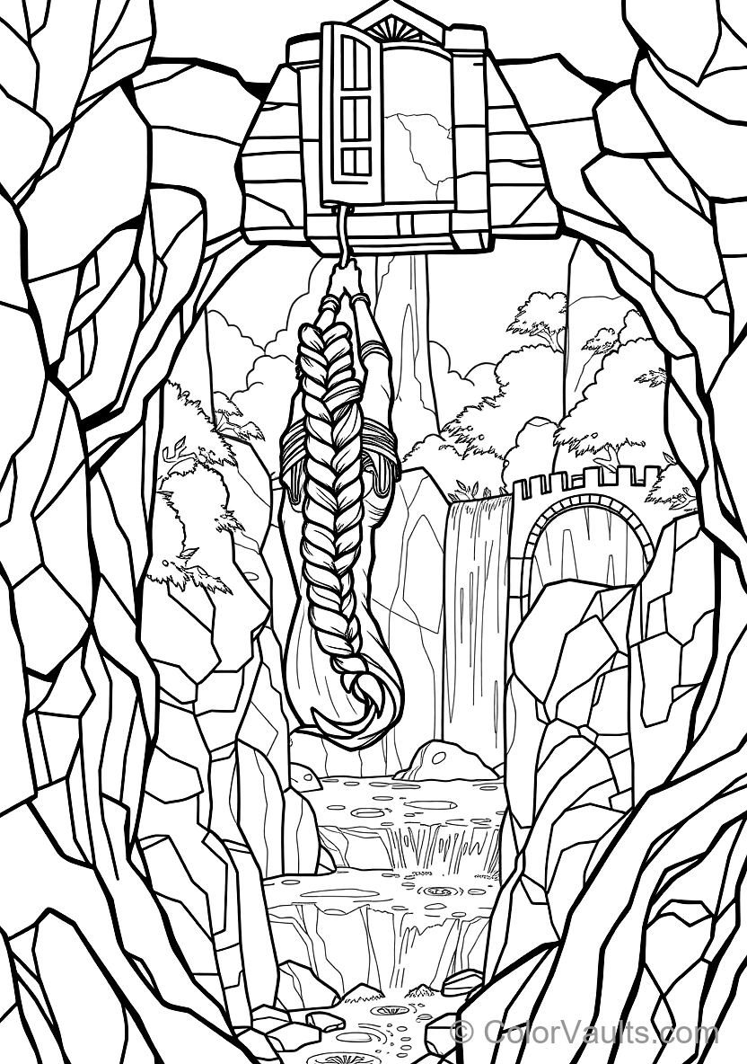 Rapunzel Swinging from Her Long Braided Hair from High (Scene 19)