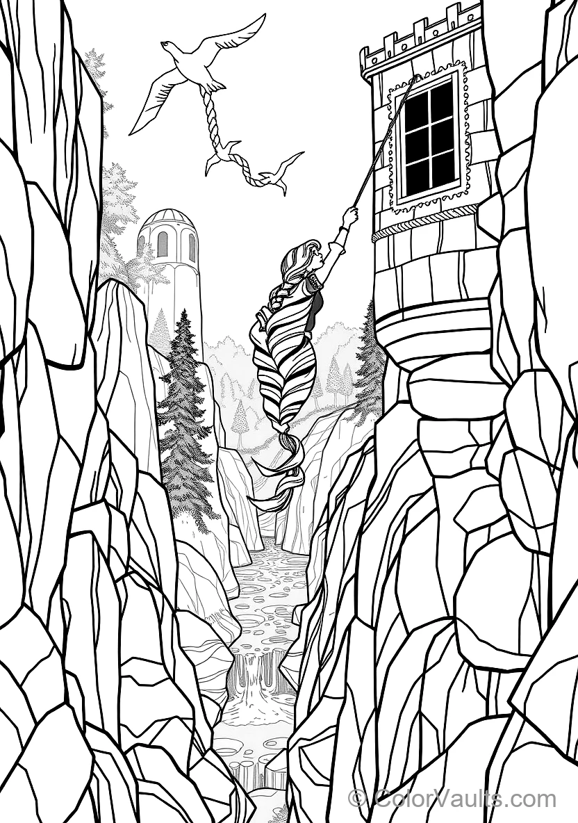 Rapunzel Swinging from Her Long Braided Hair from High (Scene 21)