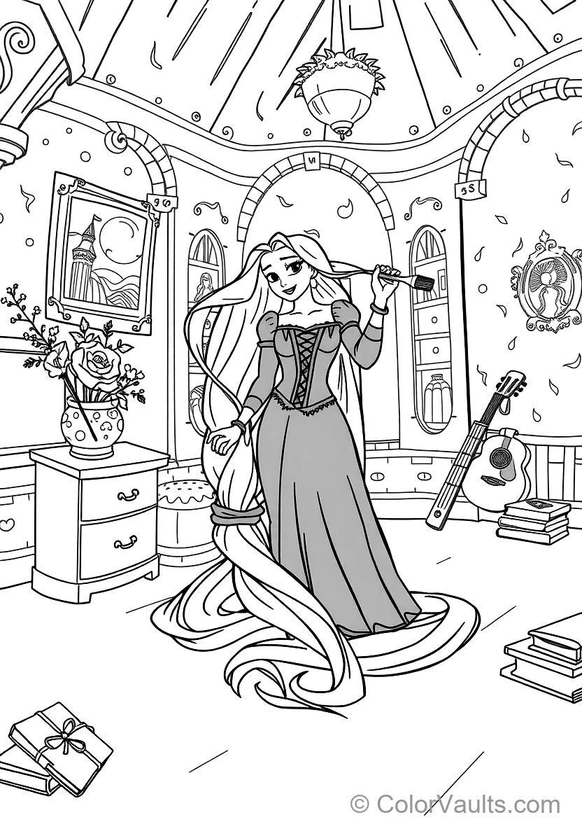 Rapunzel in Her Purple Corset Dress Brushing Her (Scene 23)