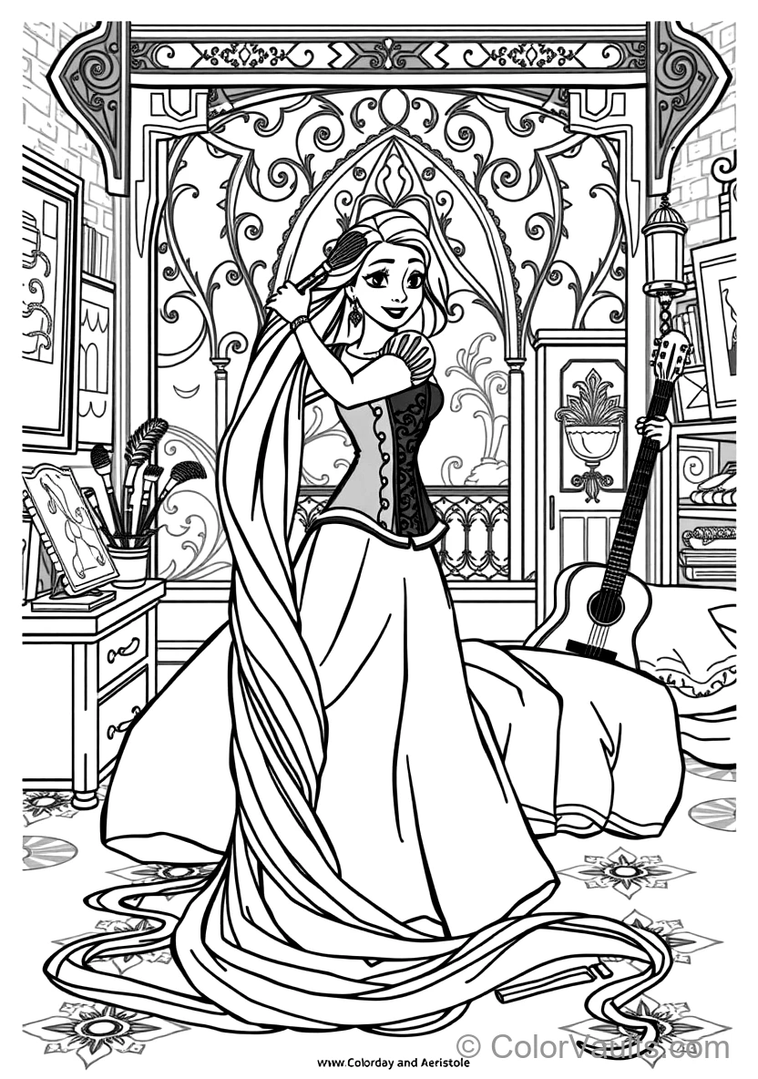 Rapunzel in Her Purple Corset Dress Brushing Her (Scene 25)