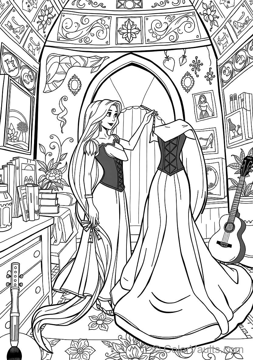 Rapunzel in Her Purple Corset Dress Brushing Her (Scene 27)