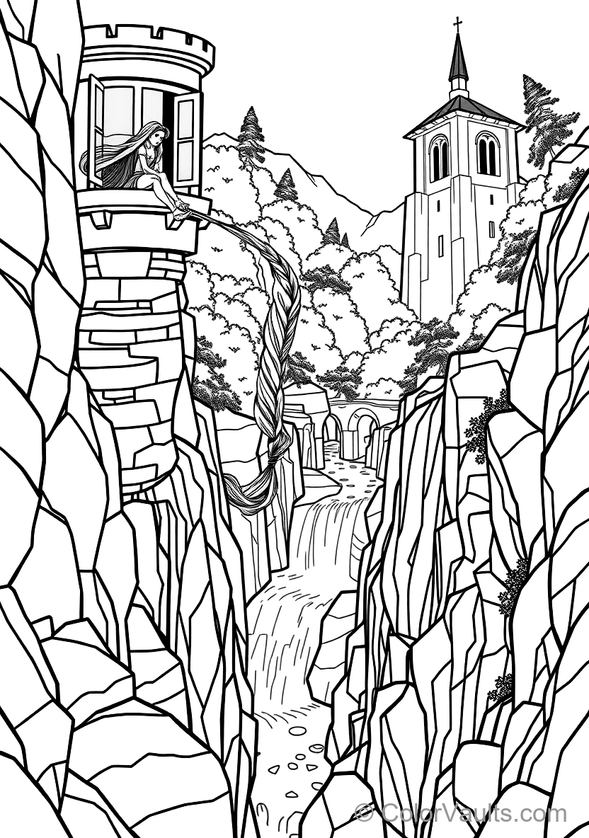 Rapunzel Swinging from Her Long Braided Hair from High (Scene 27)