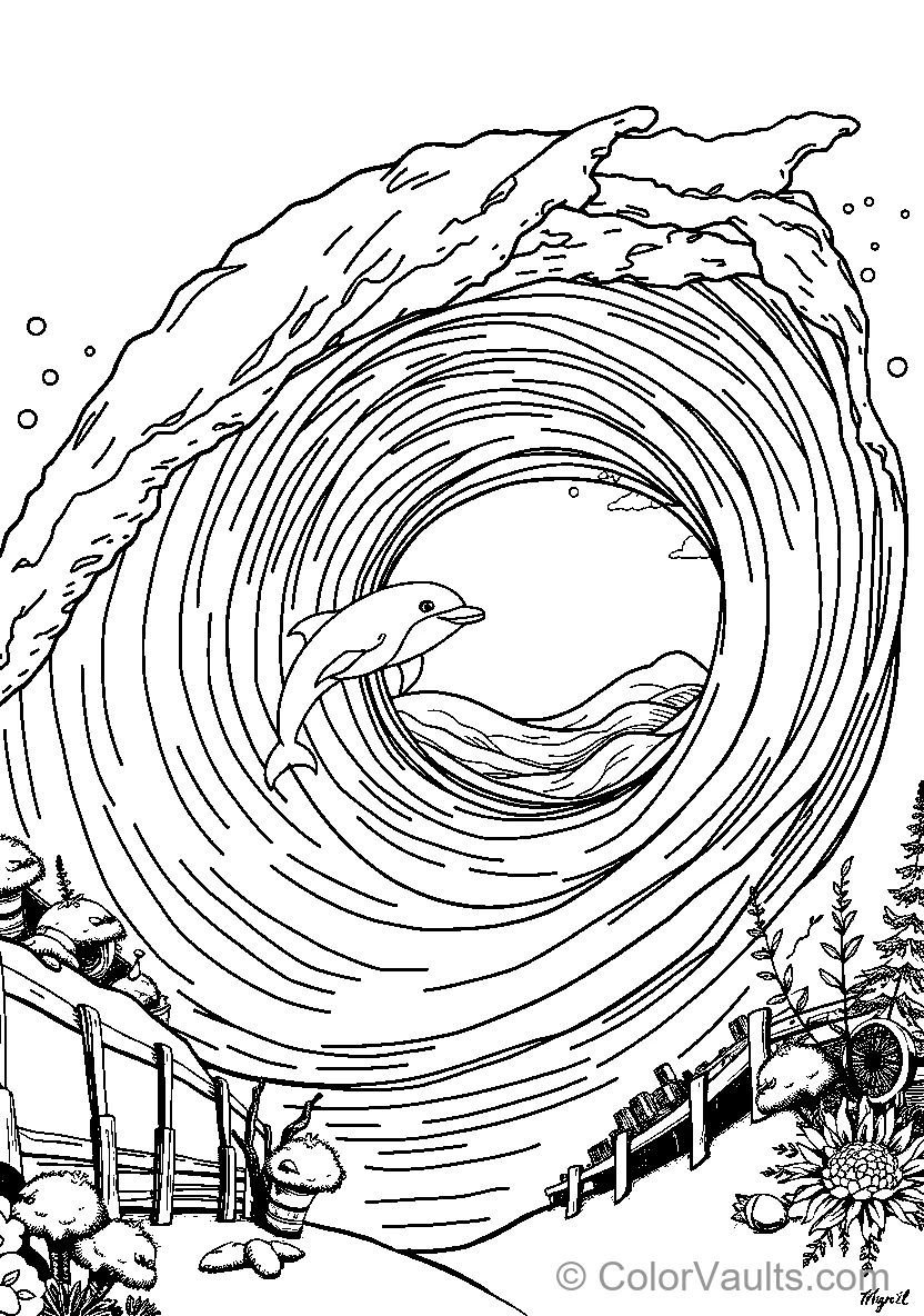 Dolphin Leaping Through Wave Tunnel