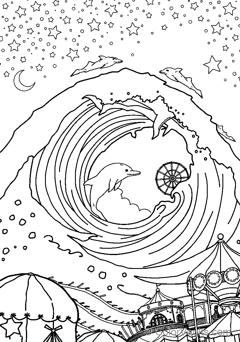 Dolphin On A Wave With Circus Elements