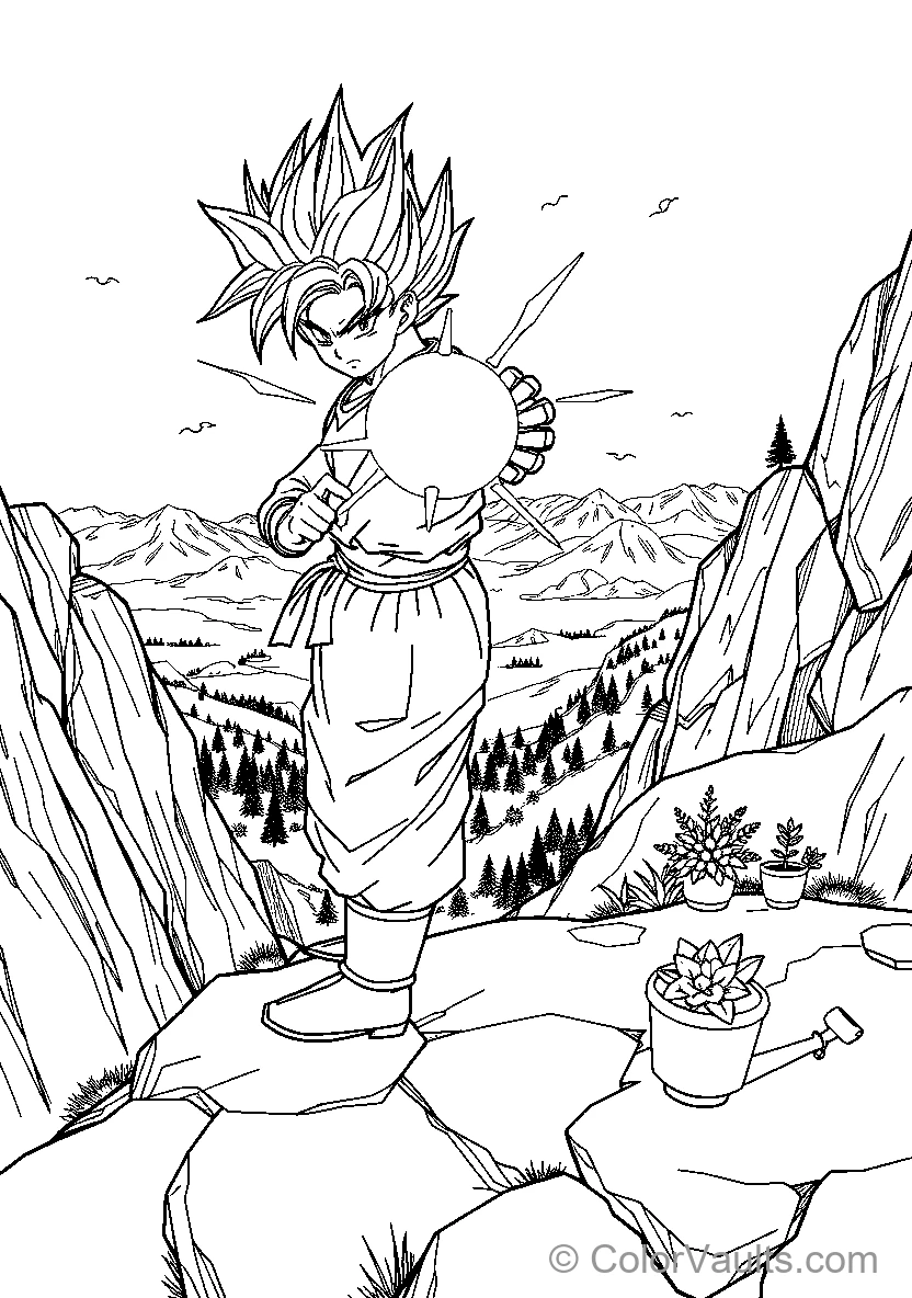Character In Super Saiyan Form Standing On Cliff
