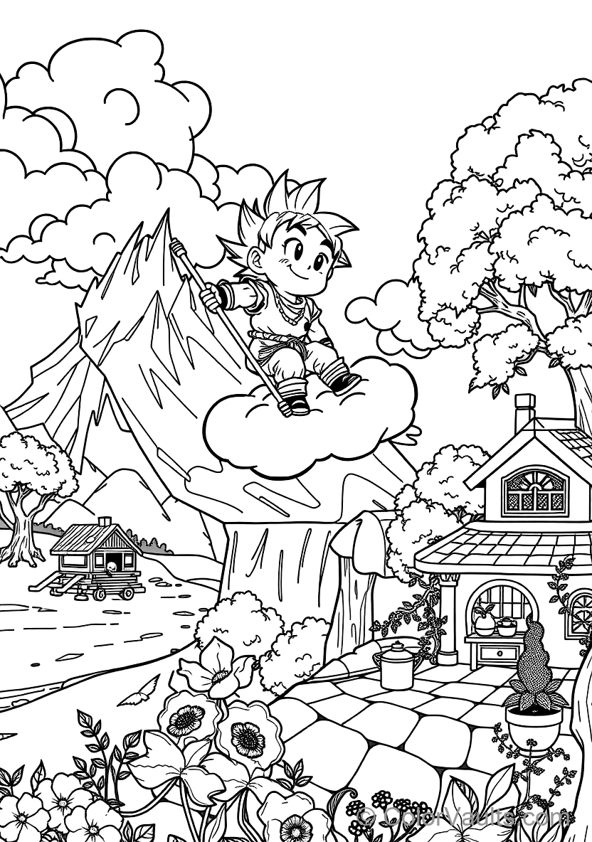 Kid Goku on Flying Nimbus Cloud mit Power Pole (Scene 2)