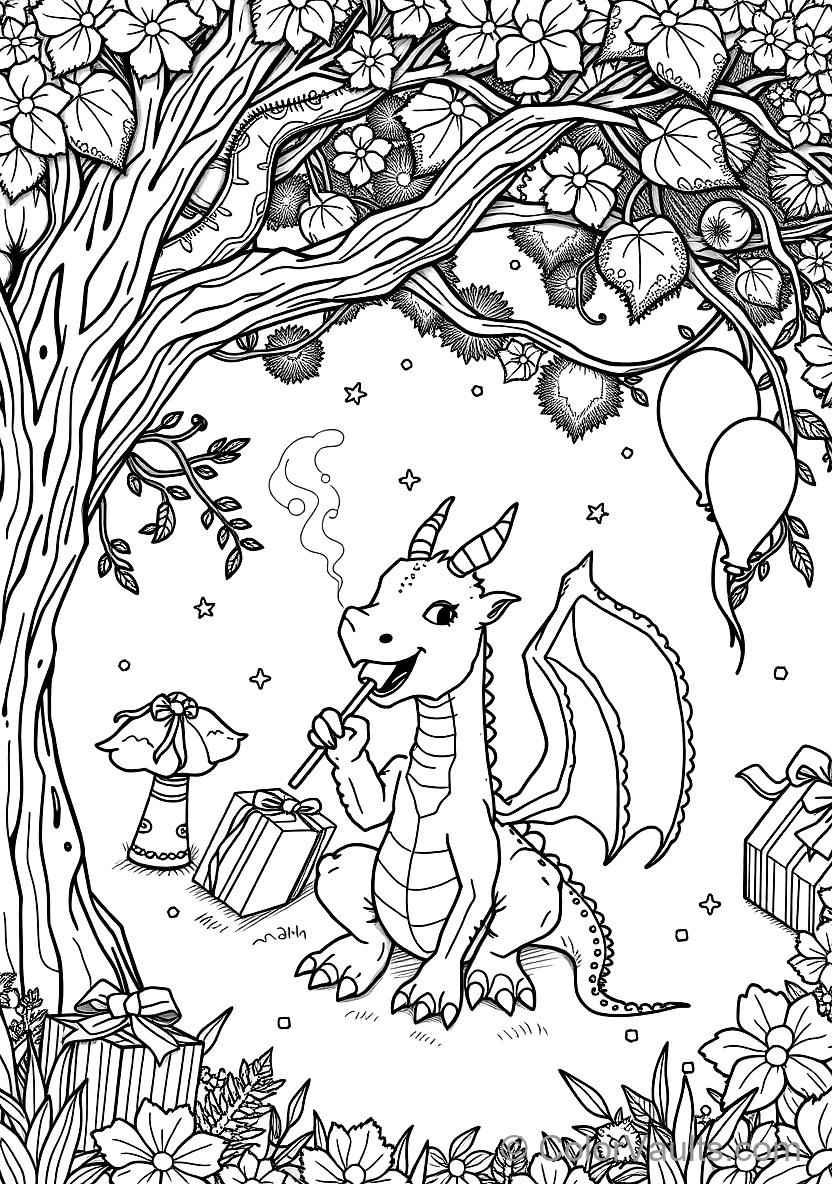 Friendly Baby Dragon Roasting a Marshmallow on a Stick