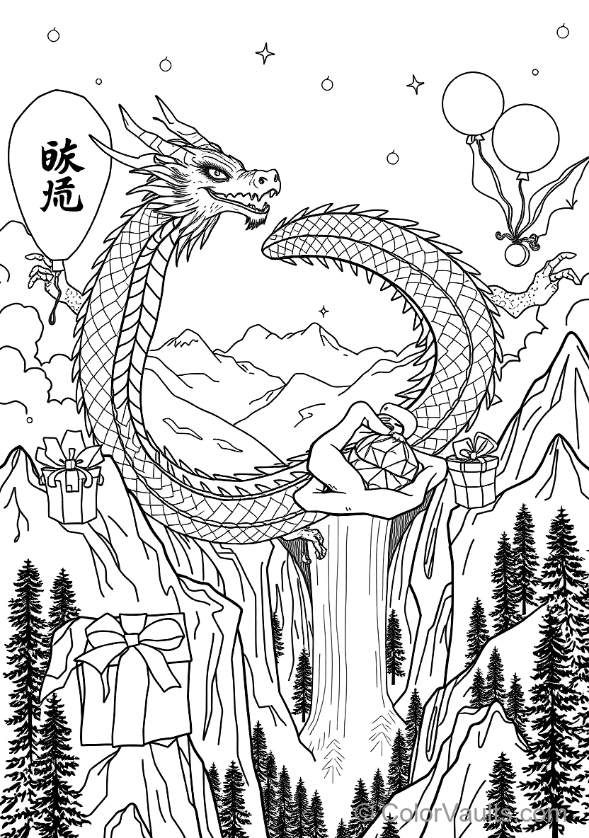 Graceful Eastern Water Dragon Spiraling Through Misty