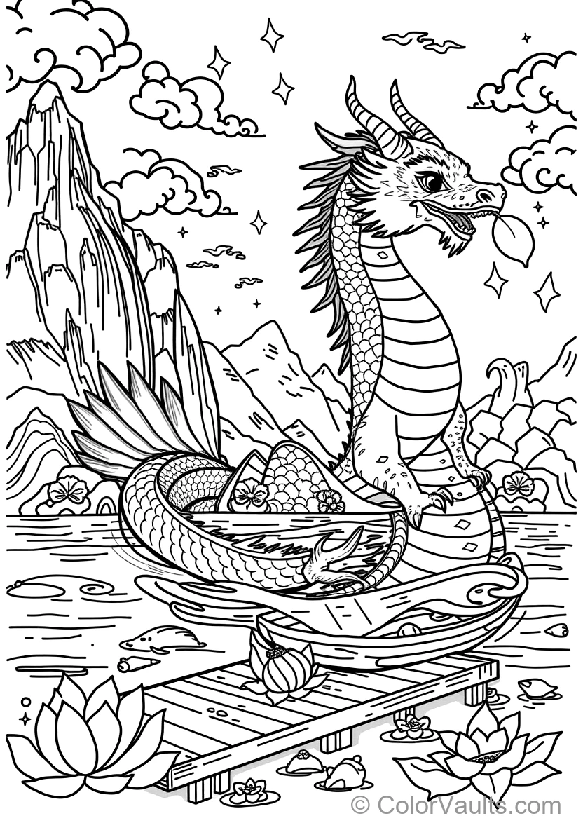 Graceful Eastern Water Dragon Spiraling Through Misty (Scene 2)