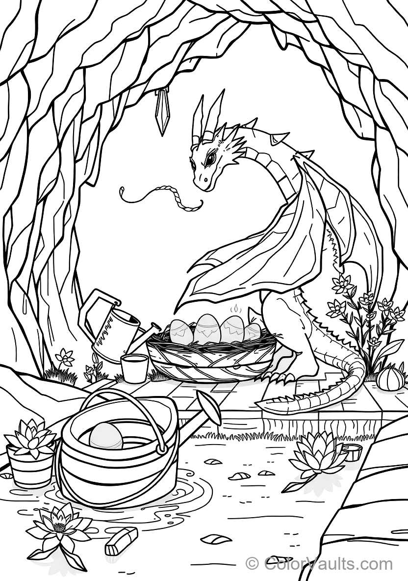 Mother Dragon Curling Wings Around a Nest of Glowing (Scene 2)