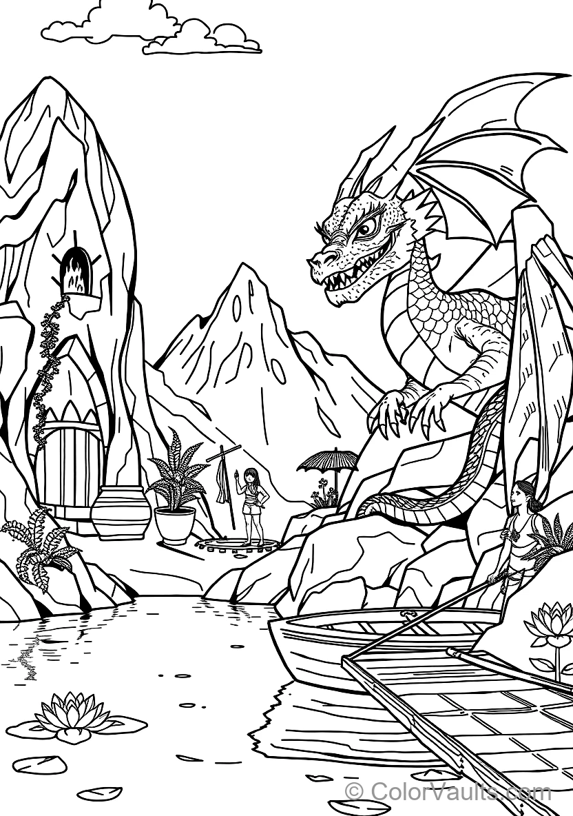 Majestic European Fire Dragon with Scales Perched (Scene 2)
