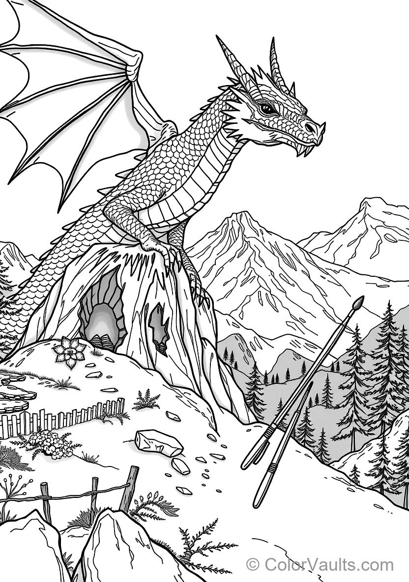 Majestic European Fire Dragon with Scales Perched (Scene 3)