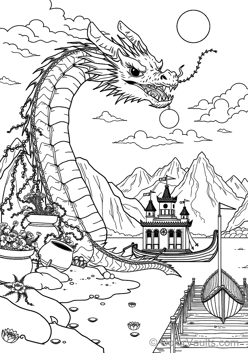 Graceful Eastern Water Dragon Spiraling Through Misty (Scene 3)