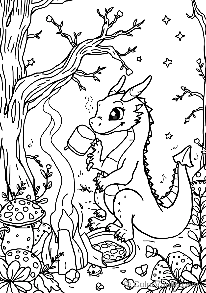 Friendly Baby Dragon Roasting a Marshmallow on a Stick (Scene 2)