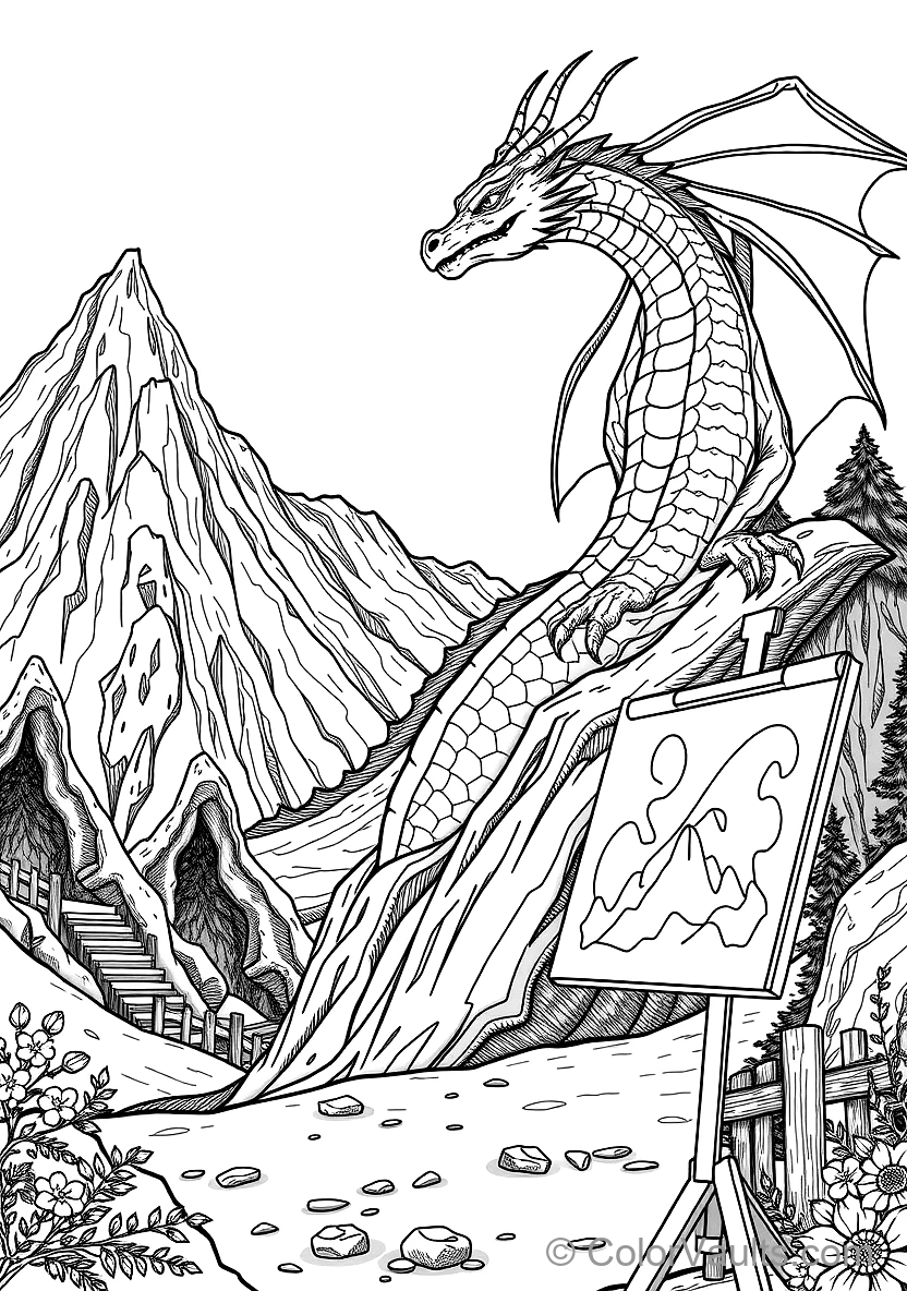 Majestic European Fire Dragon with Scales Perched (Scene 5)