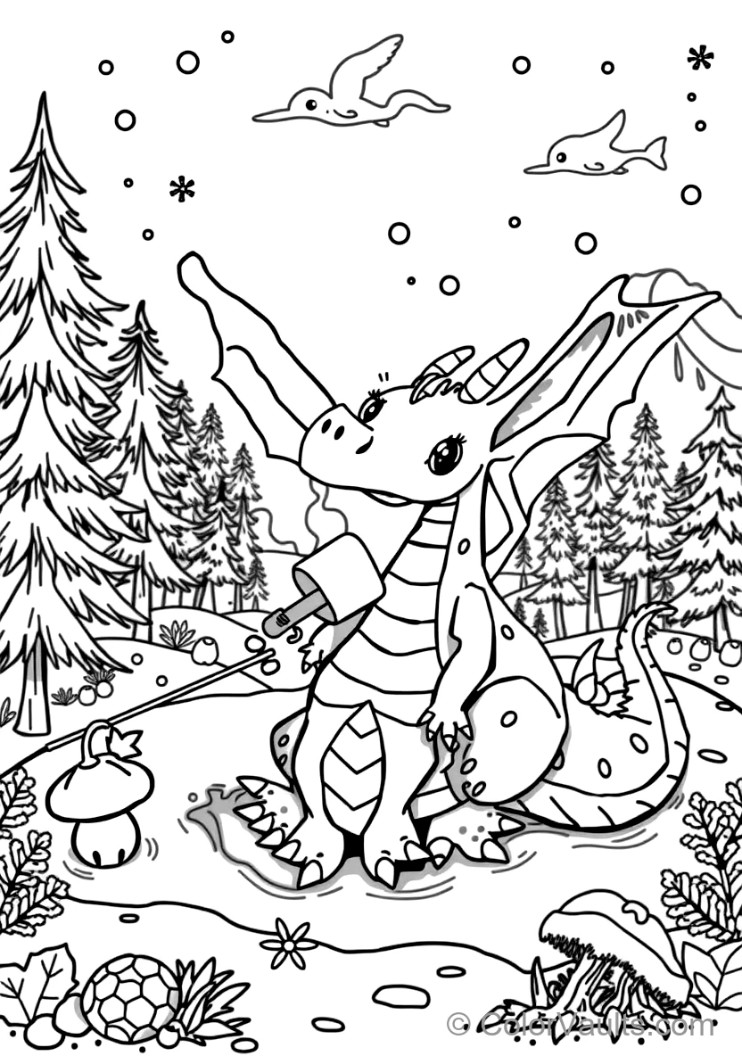 Friendly Baby Dragon Roasting a Marshmallow on a Stick (Scene 3)