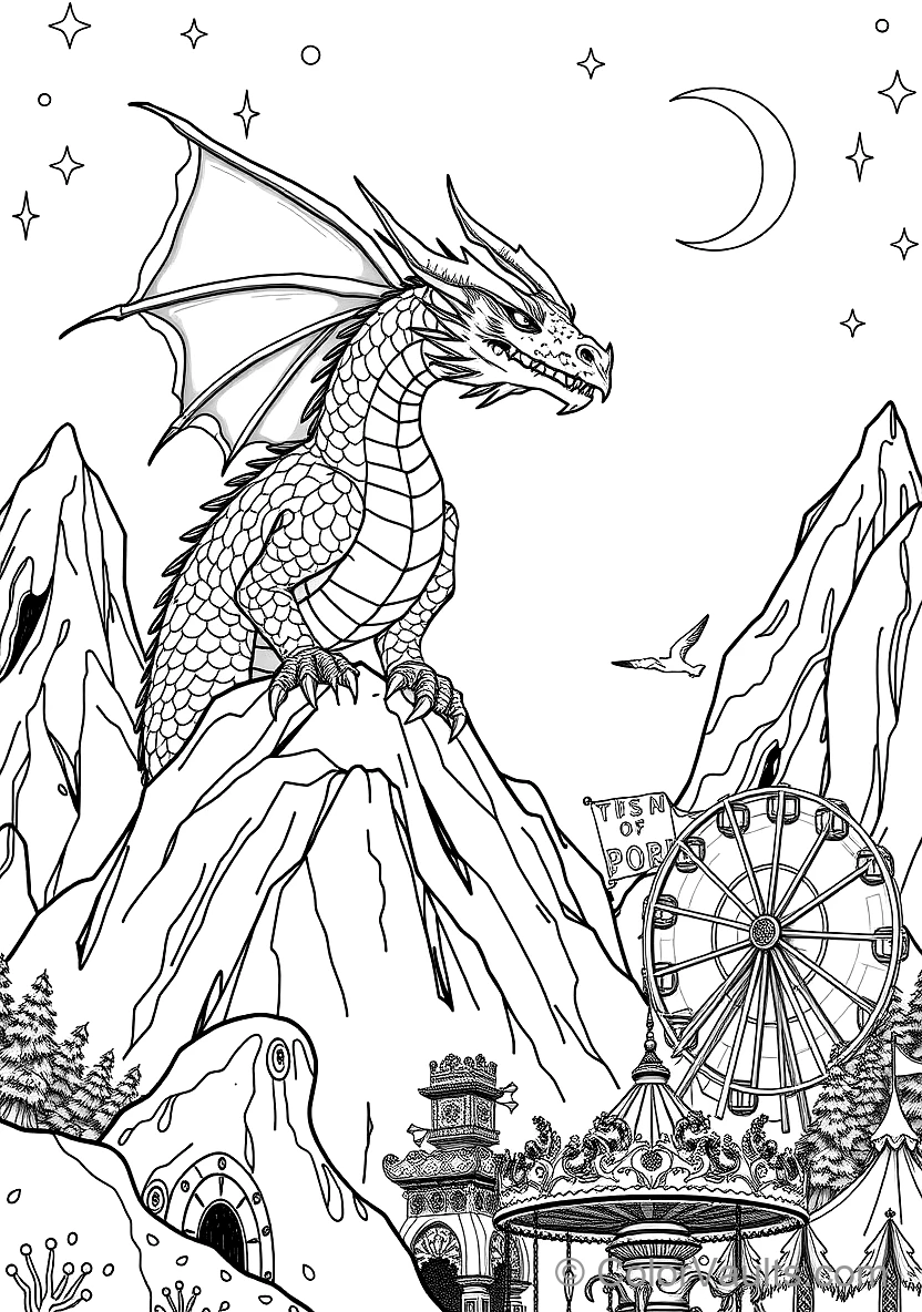Majestic European Fire Dragon with Scales Perched (Scene 6)