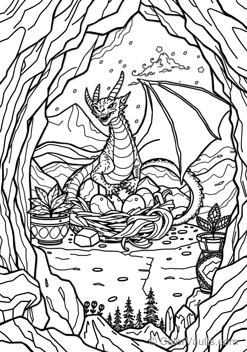 Mother Dragon Curling Wings Around a Nest of Glowing (Scene 3)
