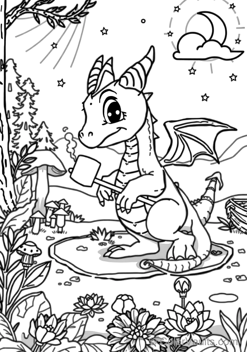 Friendly Baby Dragon Roasting a Marshmallow on a Stick (Scene 10)
