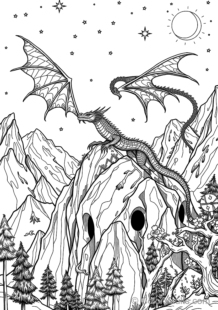 Majestic European Fire Dragon with Scales Perched (Scene 10)