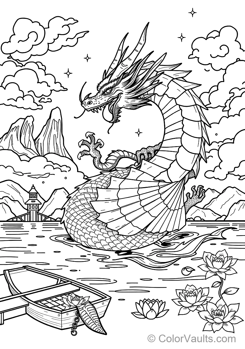 Graceful Eastern Water Dragon Spiraling Through Misty (Scene 13)
