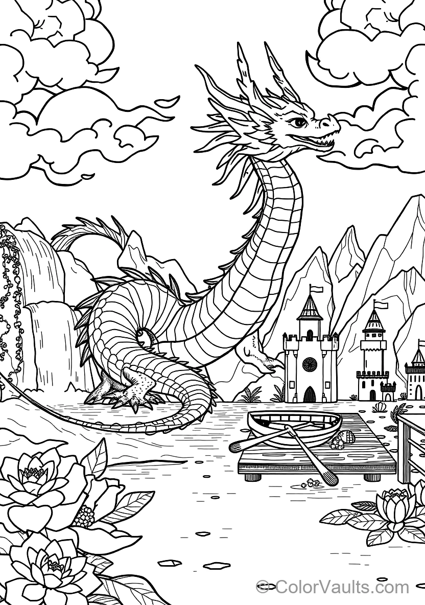 Graceful Eastern Water Dragon Spiraling Through Misty (Scene 15)