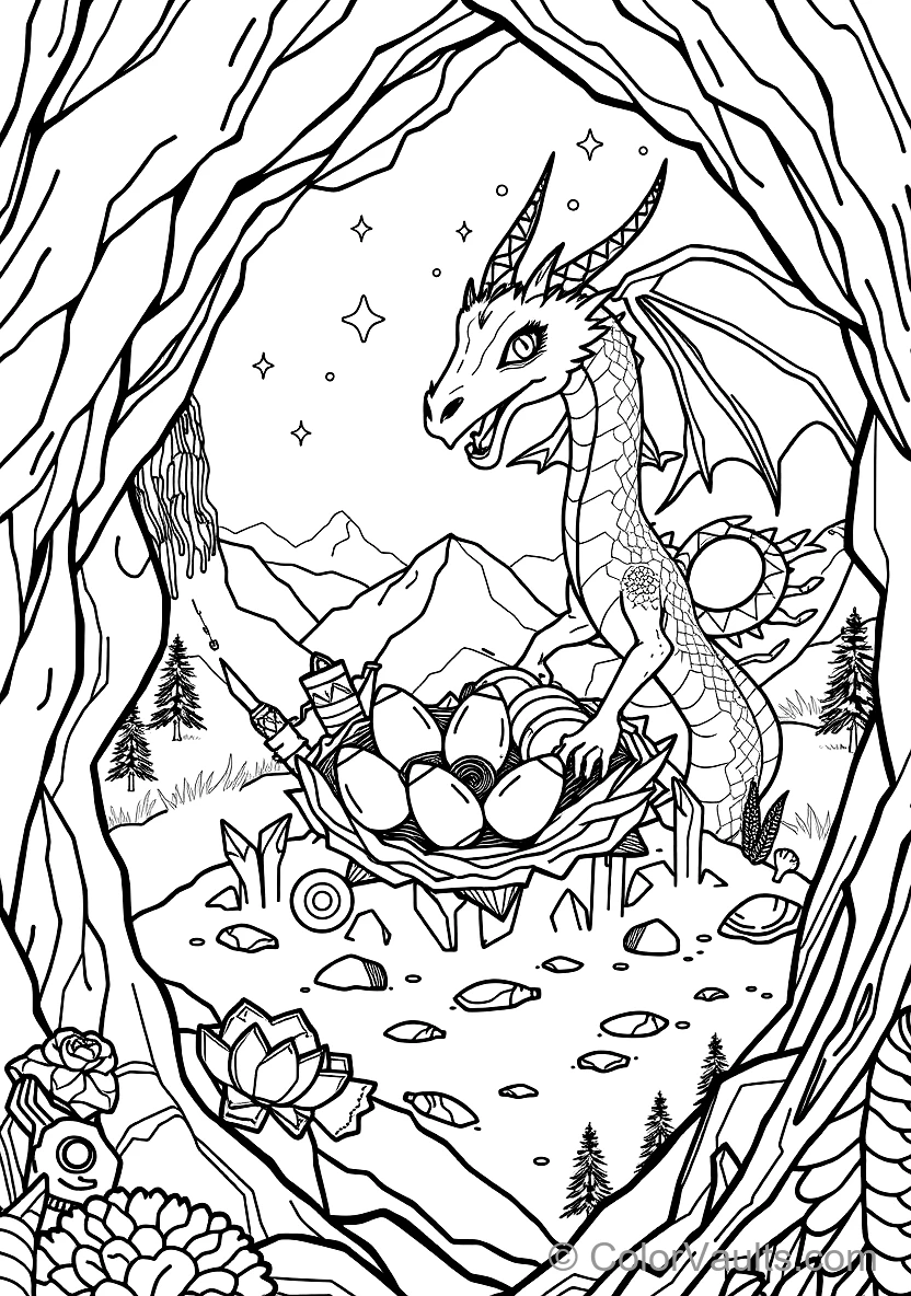 Mother Dragon Curling Wings Around a Nest of Glowing (Scene 10)