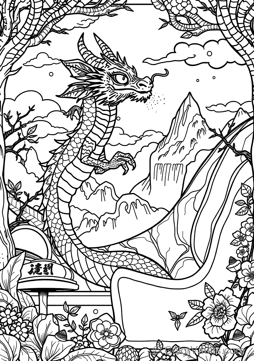 Graceful Eastern Water Dragon Spiraling Through Misty (Scene 16)