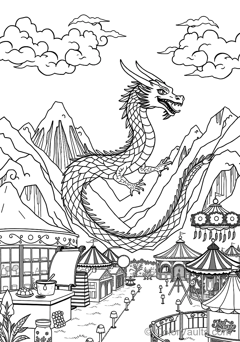 Graceful Eastern Water Dragon Spiraling Through Misty (Scene 17)