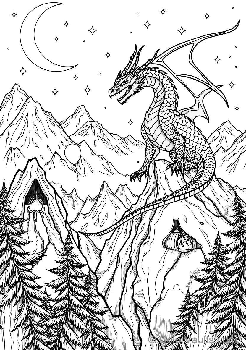 Majestic European Fire Dragon with Scales Perched (Scene 15)