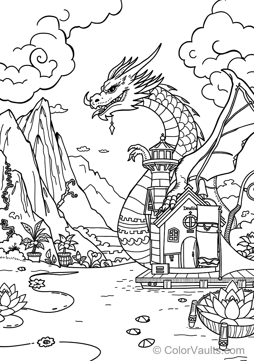 Graceful Eastern Water Dragon Spiraling Through Misty (Scene 19)