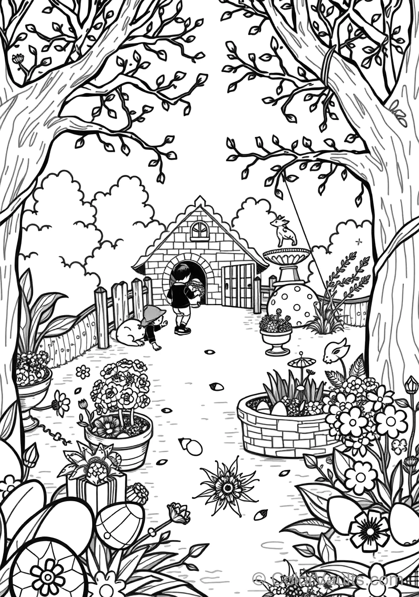Ostern Bunny Delivering Gift Baskets on Bicycle