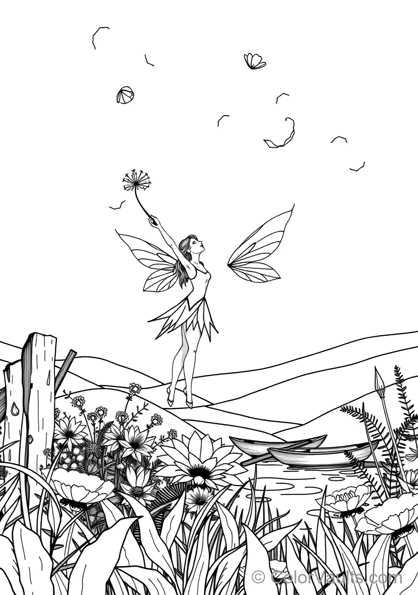 Fairy Flying Alongside a Colorful Butterfly