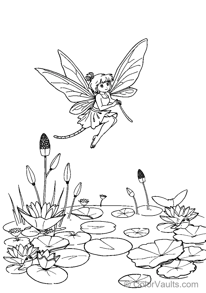 Fairy Flying Over Water Lilies