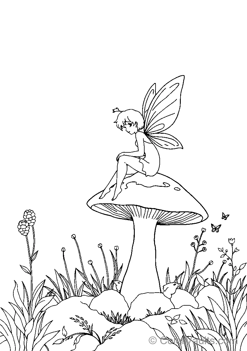 Fairy Perched On Mushroom