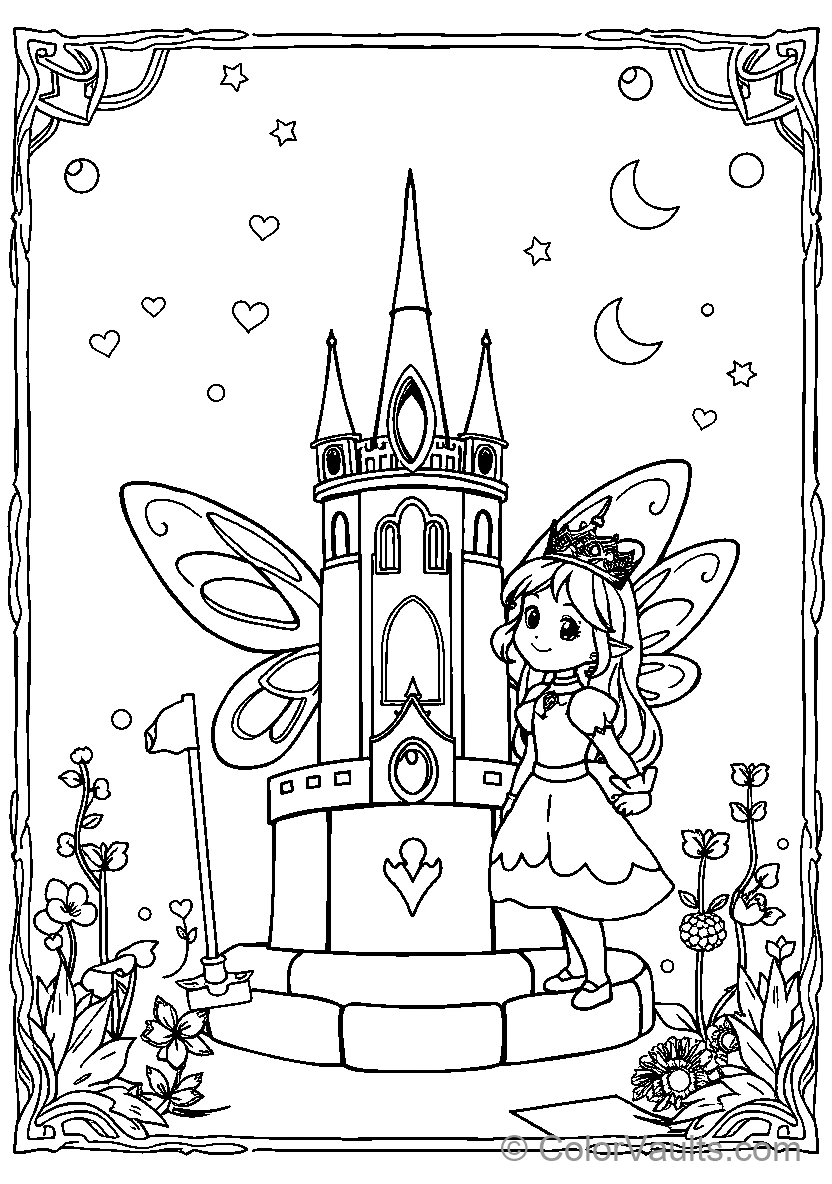 Fairy Princess and Castle Coloring Page