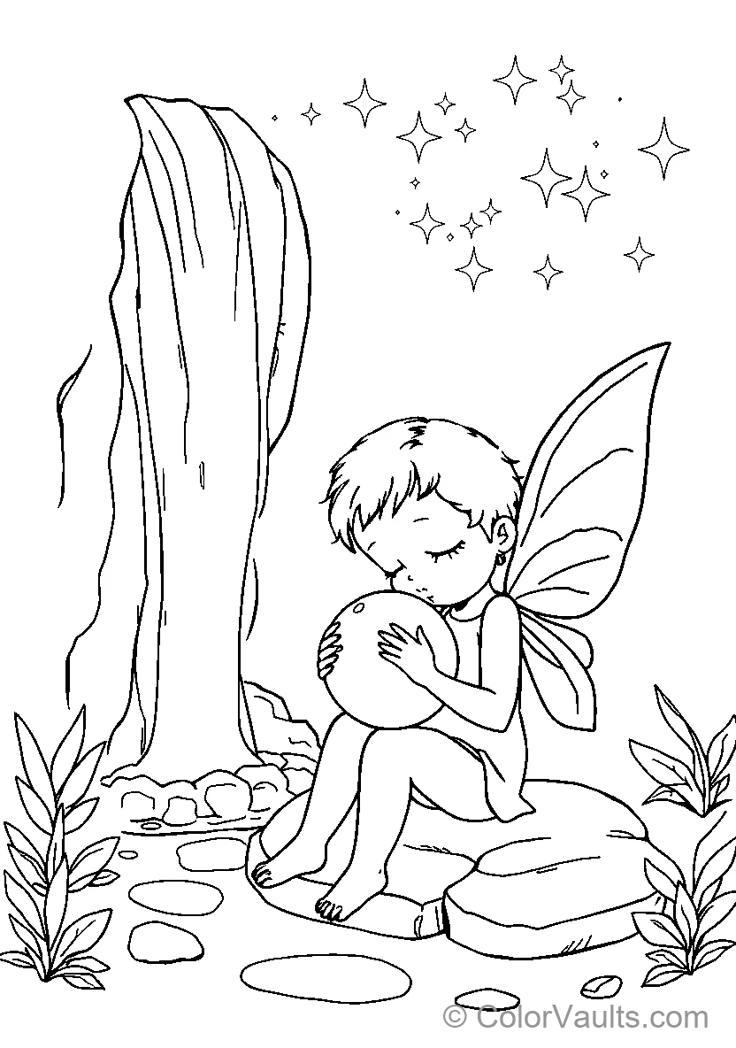Fairy and Child by the Waterfall