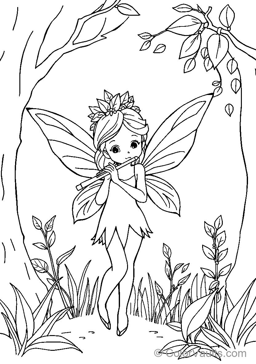 Fairy in the forest - Free Printable Coloring Page | ColorVaults