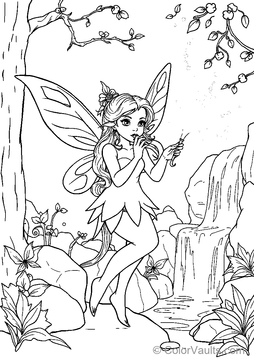 Fairy in the forest - Free Printable Coloring Page | ColorVaults