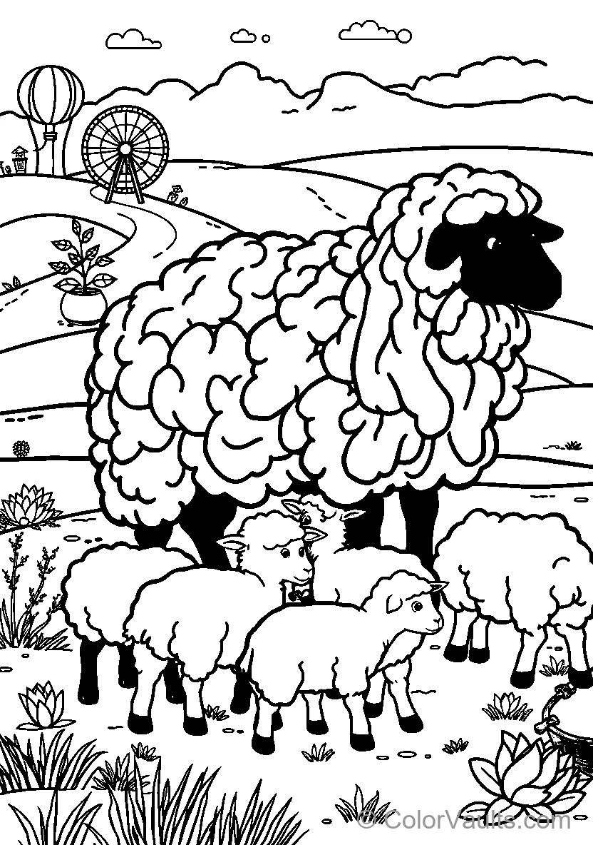 A Mother Sheep Leads Her Lambs