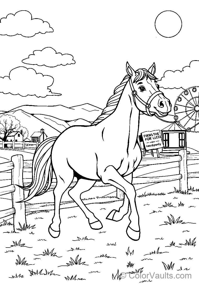 Horse Galloping Through A Farm
