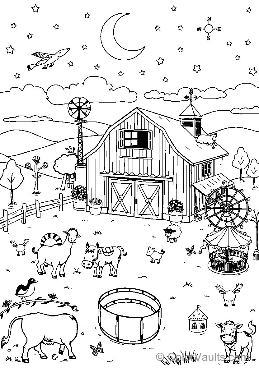 Nighttime Farm Scene