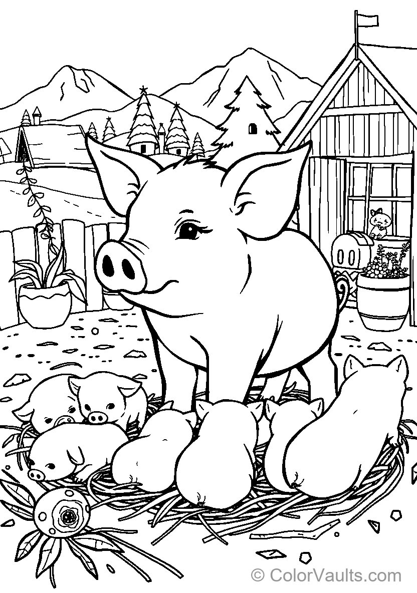Pig Family In The Farm