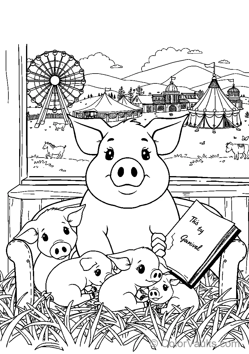 Pig Reading To Baby Pigs