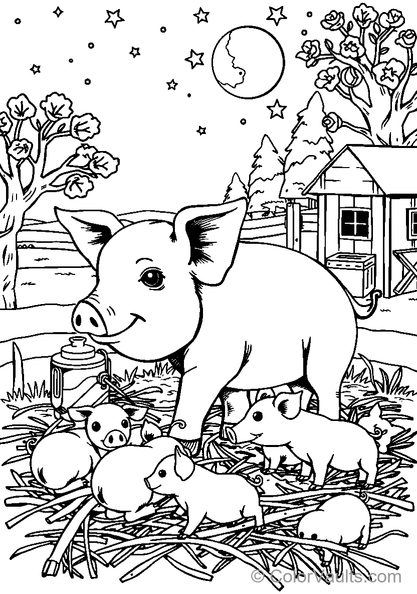 Pig Family In A Farm Setting