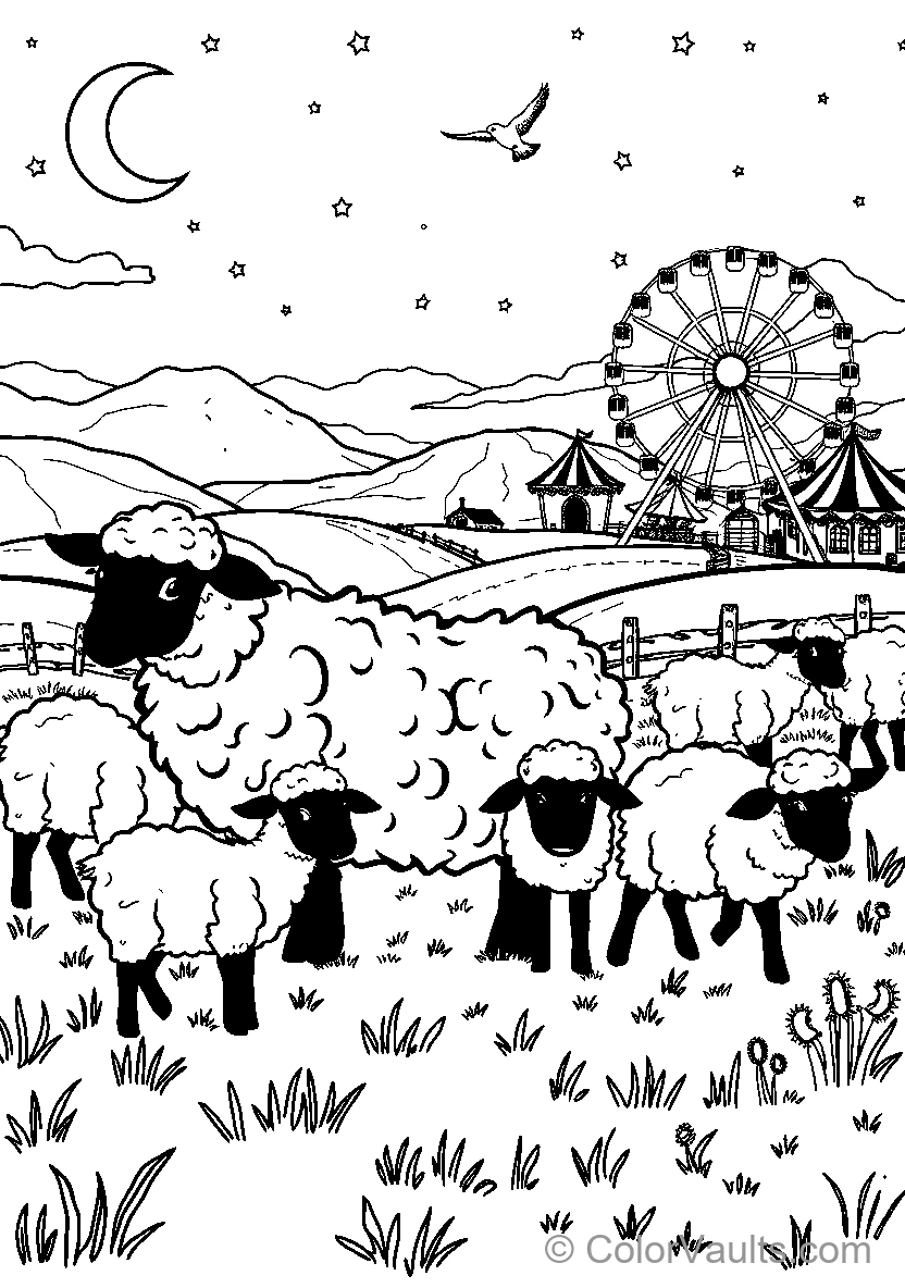 Sheep At An Amusement Park