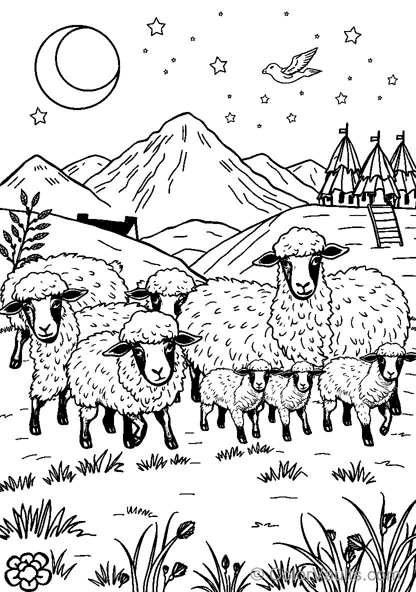 Sheep Under Moonlight