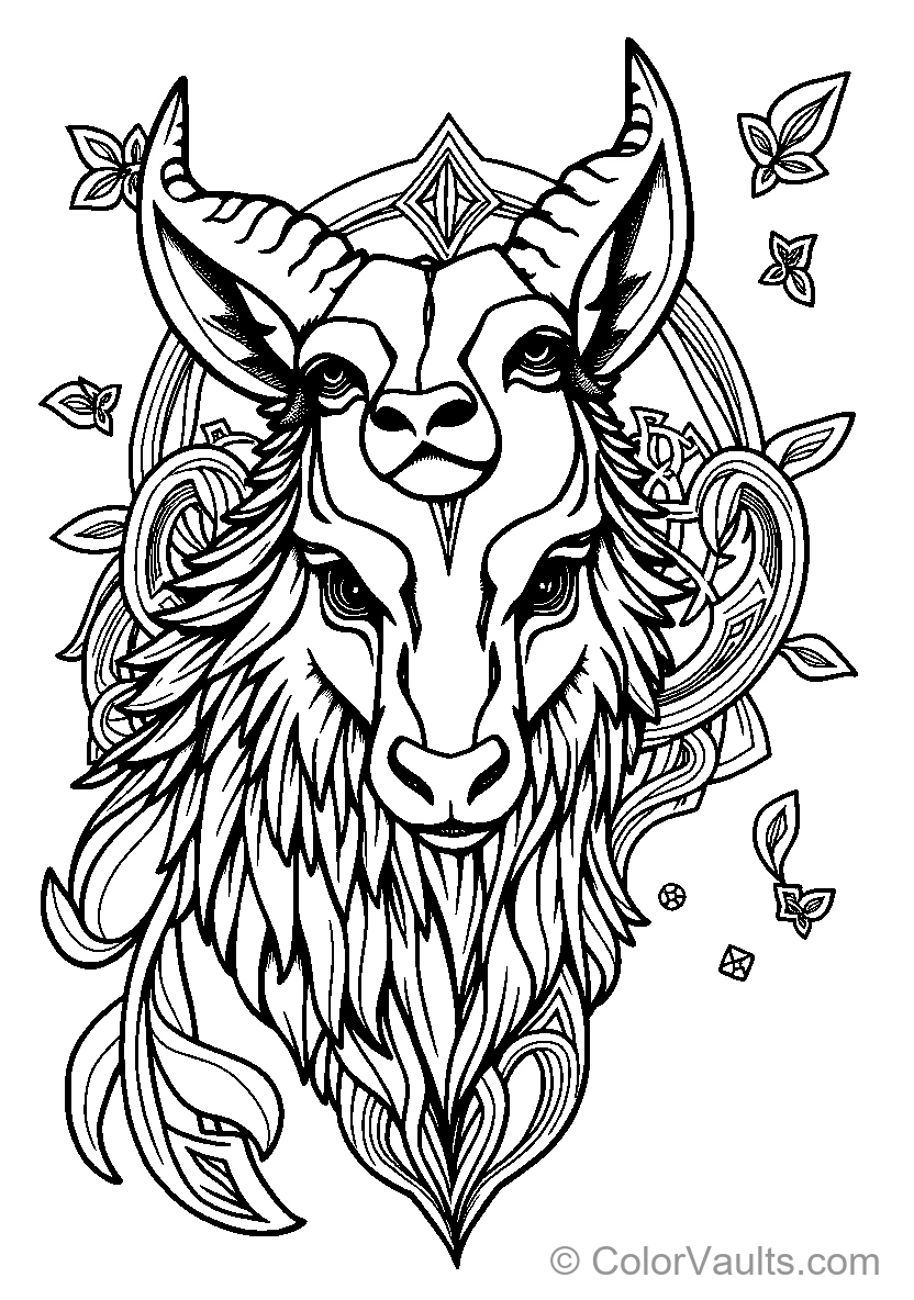 Stylized Ram Goat Line Art