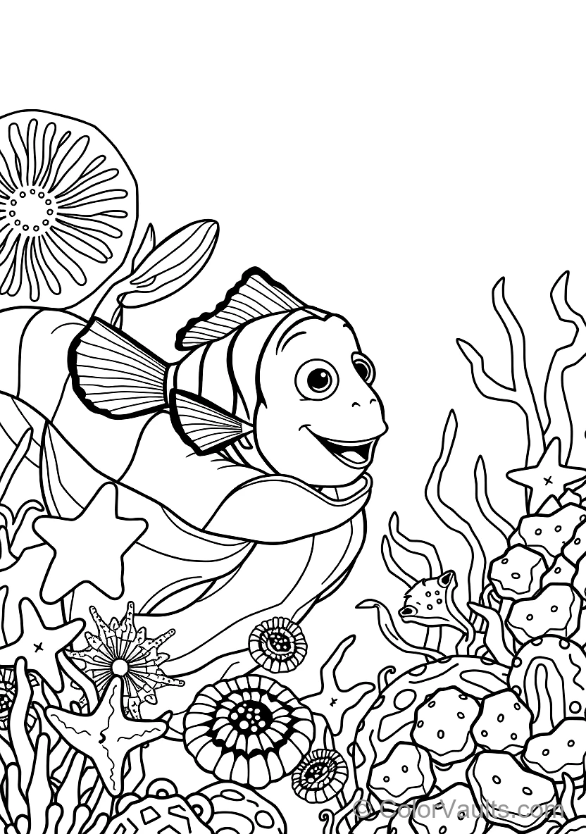 Nemo the Little Clownfish Swimming Out of His Colorful