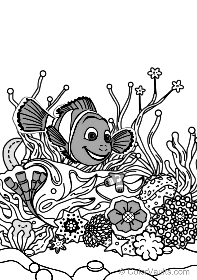 Nemo the Little Clownfish Swimming Out of His Colorful (Scene 5)